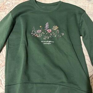 Floral Embroidered Green Sweater